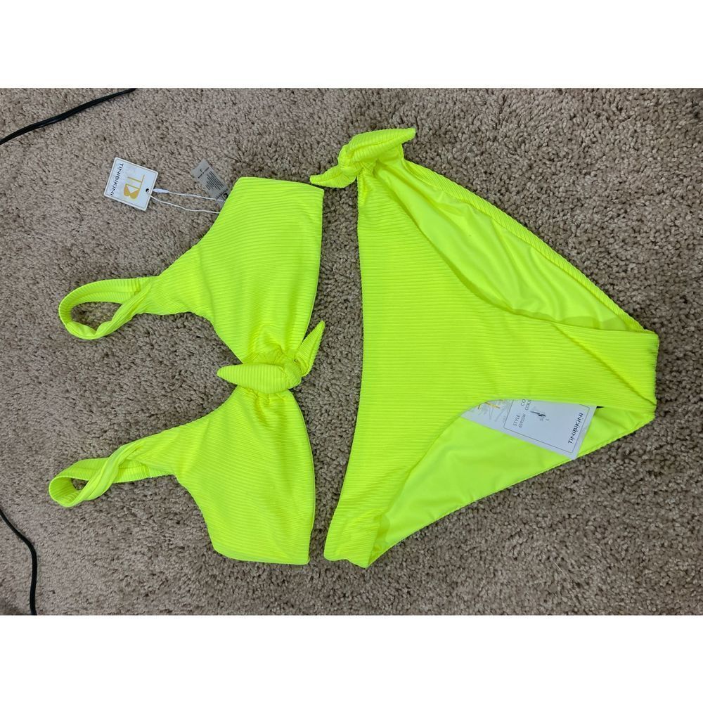 Nwt Tinibikini Two Piece Neon Citrus Front Tie Bi… - image 2